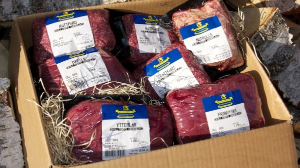 Styckningsdetaljer av nötkött från djur som fötts upp på Skalltorp.